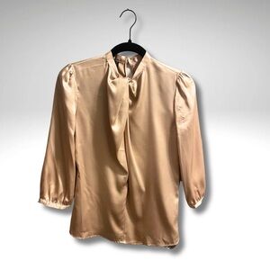 Satin Tie-Neck Poet Blouse | Champagne Desert Romantic
